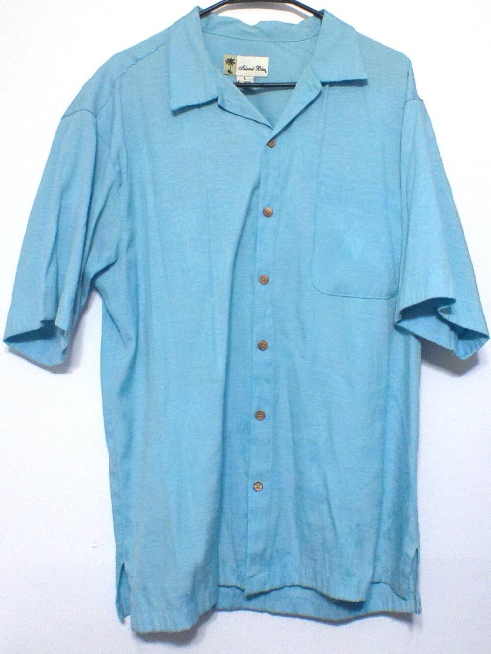 Island Blue Men's Large Blue Palm Tree Rayon Blend Camp Shirt Tropical Button